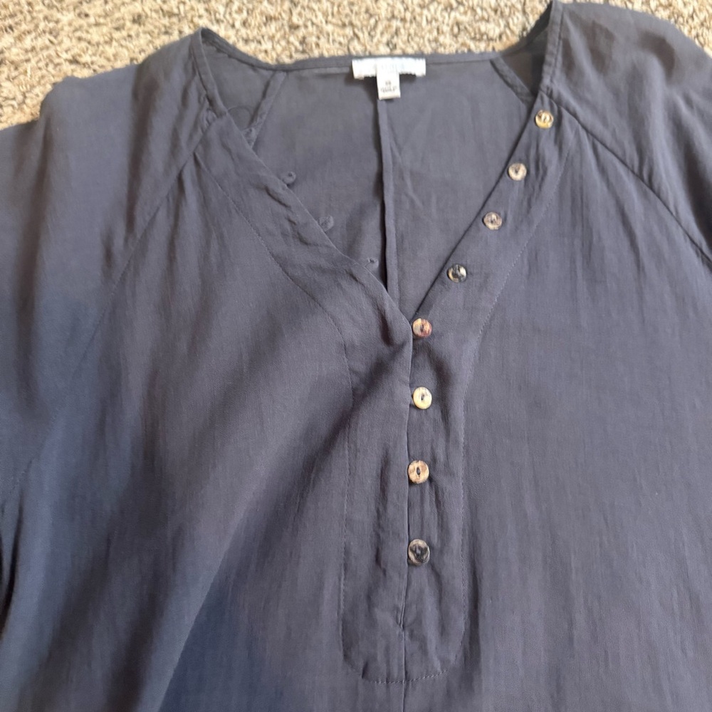JOHNNY WAS Calme Lightweight Blue Linen Midi Dress with Slip Button Neckline XS - Picture 9 of 10